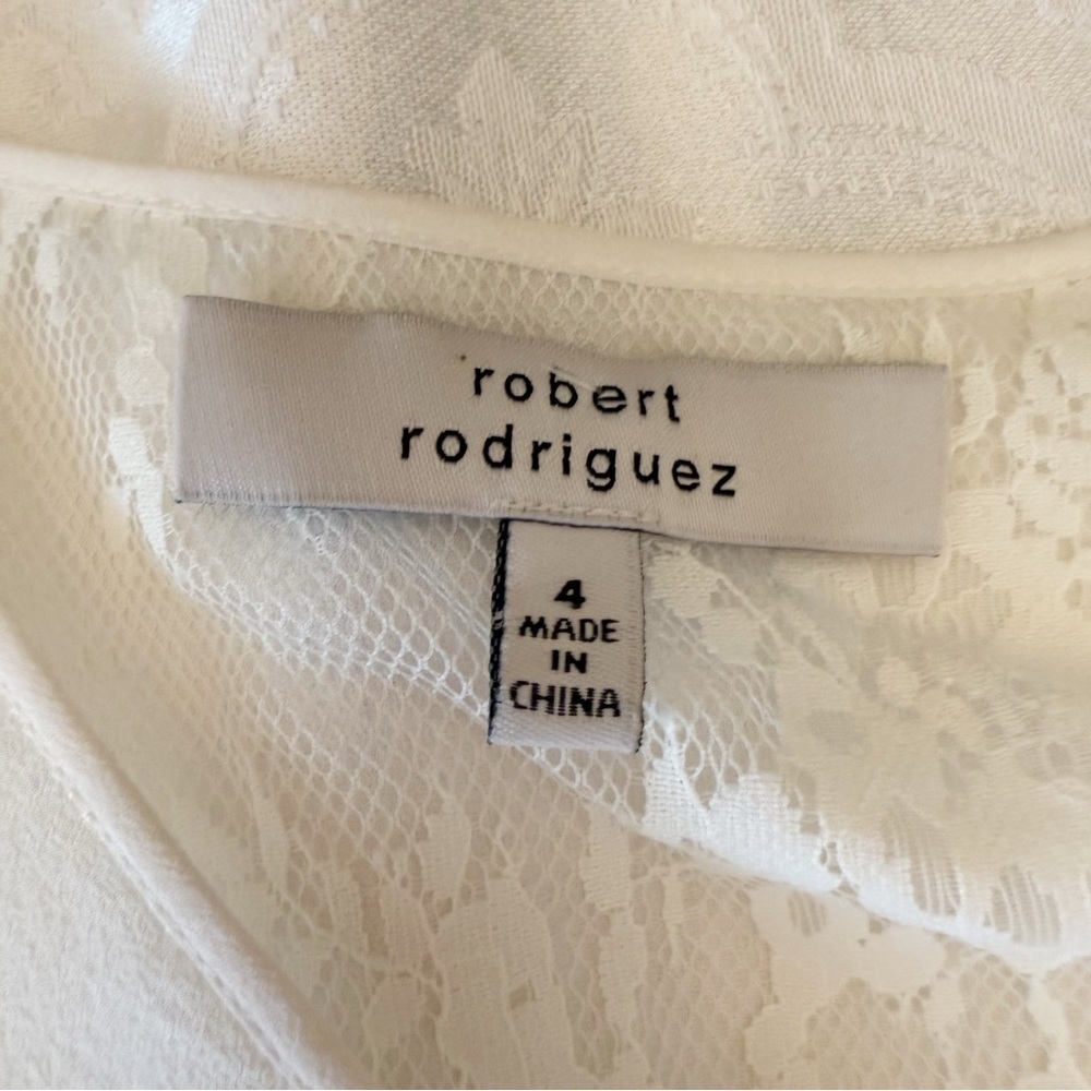 Robert Rodriguez 100% Silk Lace Detail Sheer Tunic Romantic Blouse White V-Neck - Picture 2 of 12